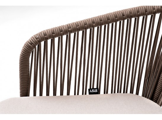 "Марсель" стул барный плетеный из роупа, каркас из стали белый муар, роуп коричневый круглый, ткань бежевая 052 в Набережных Челнах