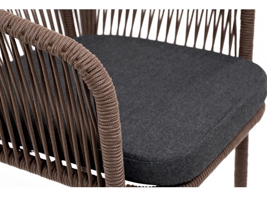 "Марсель" стул барный плетеный из роупа, каркас из стали коричневый (RAL8016) муар, роуп коричневый круглый, ткань темно-серая 027 в Набережных Челнах