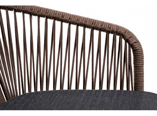 "Марсель" стул барный плетеный из роупа, каркас из стали коричневый (RAL8016) муар, роуп коричневый круглый, ткань темно-серая 027 в Набережных Челнах