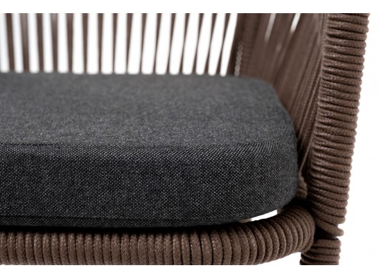 "Марсель" стул барный плетеный из роупа, каркас из стали коричневый (RAL8016) муар, роуп коричневый круглый, ткань темно-серая 027 в Набережных Челнах