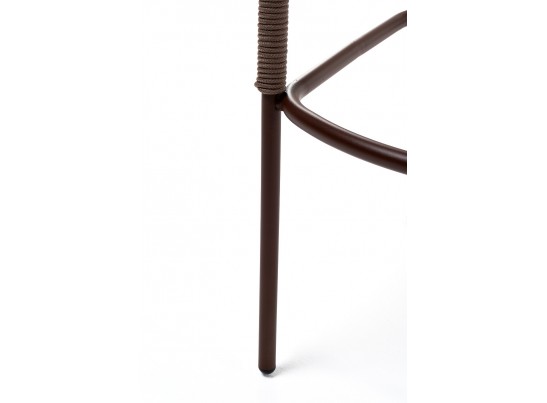 "Марсель" стул барный плетеный из роупа, каркас из стали коричневый (RAL8016) муар, роуп коричневый круглый, ткань темно-серая 027 в Набережных Челнах