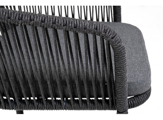 "Марсель" стул барный плетеный из роупа, каркас из стали серый (RAL7022) муар, роуп темно-серый круглый, ткань темно-серая 027 в Набережных Челнах