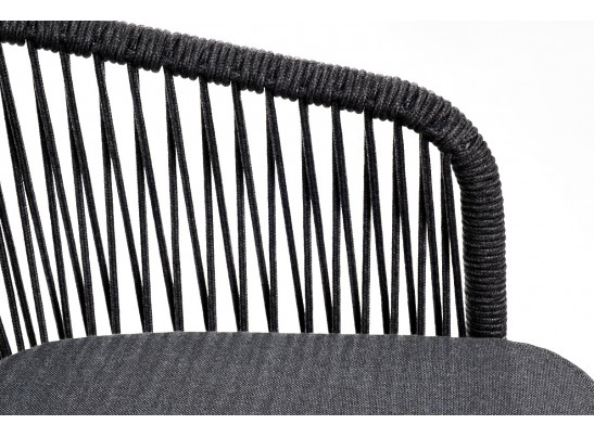 "Марсель" стул барный плетеный из роупа, каркас из стали серый (RAL7022) муар, роуп темно-серый круглый, ткань темно-серая 027 в Набережных Челнах