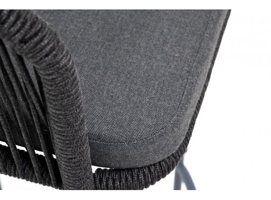 "Марсель" стул барный плетеный из роупа, каркас из стали серый (RAL7022) муар, роуп темно-серый круглый, ткань темно-серая 027 в Набережных Челнах