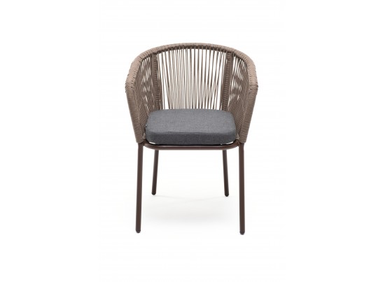 "Марсель" стул плетеный из роупа, каркас алюминий коричневый (RAL8016) муар, роуп коричневый круглый, ткань темно-серая 027 в Набережных Челнах