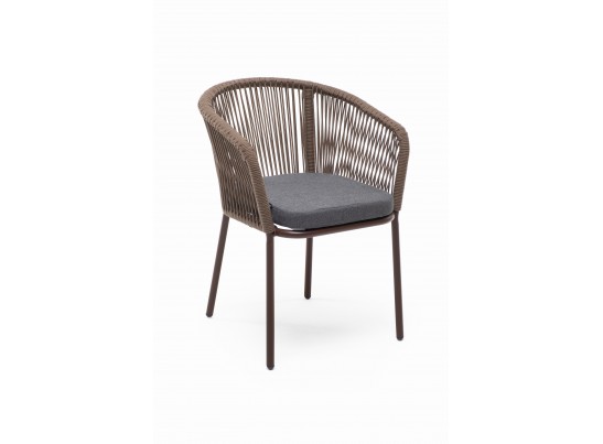 "Марсель" стул плетеный из роупа, каркас алюминий коричневый (RAL8016) муар, роуп коричневый круглый, ткань темно-серая 027 в Набережных Челнах