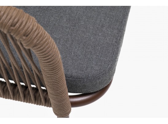 "Марсель" стул плетеный из роупа, каркас алюминий коричневый (RAL8016) муар, роуп коричневый круглый, ткань темно-серая 027 в Набережных Челнах