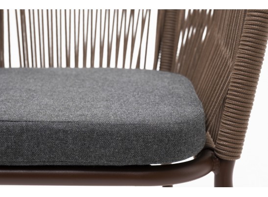 "Марсель" стул плетеный из роупа, каркас алюминий коричневый (RAL8016) муар, роуп коричневый круглый, ткань темно-серая 027 в Набережных Челнах