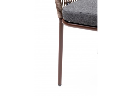 "Марсель" стул плетеный из роупа, каркас алюминий коричневый (RAL8016) муар, роуп коричневый круглый, ткань темно-серая 027 в Набережных Челнах