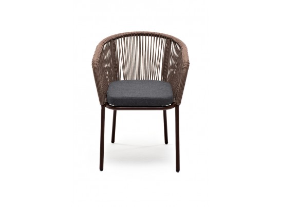 "Марсель" стул плетеный из роупа, каркас алюминий коричневый, роуп коричневый, ткань темно-серая в Набережных Челнах