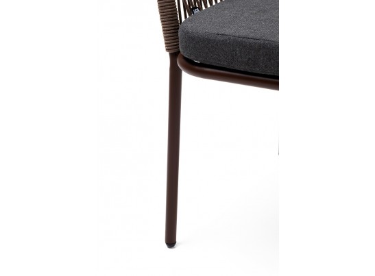 "Марсель" стул плетеный из роупа, каркас алюминий коричневый, роуп коричневый, ткань темно-серая в Набережных Челнах