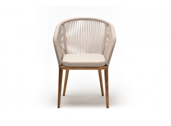 "Марсель" стул плетеный из роупа, основание дуб, роуп бежевый круглый, ткань бежевая 052 в Набережных Челнах