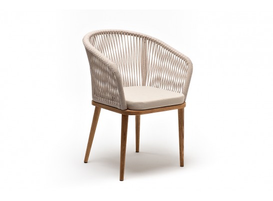 "Марсель" стул плетеный из роупа, основание дуб, роуп бежевый круглый, ткань бежевая 052 в Набережных Челнах