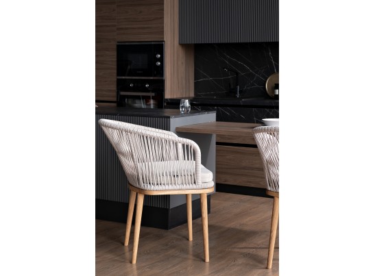 "Марсель" стул плетеный из роупа, основание дуб, роуп бежевый, ткань бежевая в Набережных Челнах