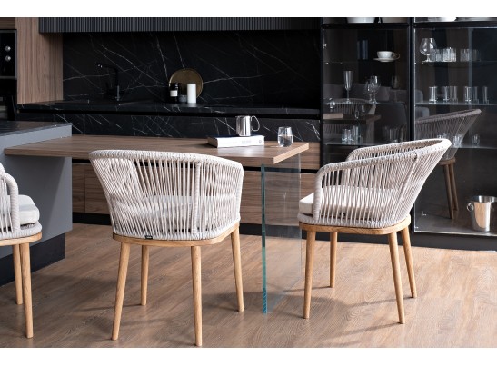 "Марсель" стул плетеный из роупа, основание дуб, роуп бежевый, ткань бежевая в Набережных Челнах