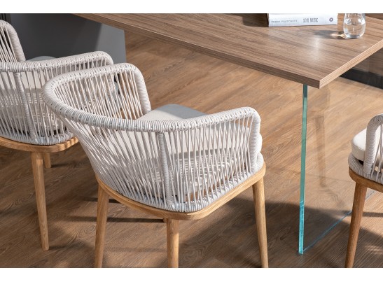 "Марсель" стул плетеный из роупа, основание дуб, роуп бежевый, ткань бежевая в Набережных Челнах