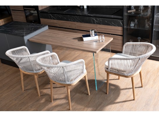 "Марсель" стул плетеный из роупа, основание дуб, роуп бежевый, ткань бежевая в Набережных Челнах