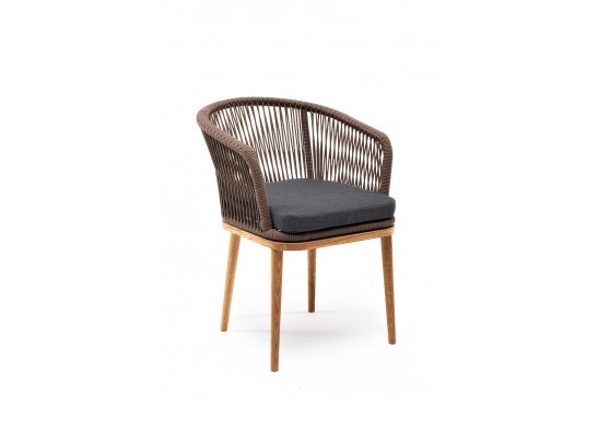 "Марсель" стул плетеный из роупа, основание дуб, роуп коричневый, ткань темно-серая в Набережных Челнах