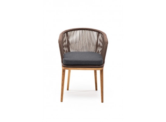 "Марсель" стул плетеный из роупа, основание дуб, роуп коричневый, ткань темно-серая в Набережных Челнах