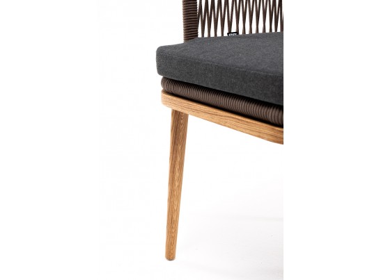 "Марсель" стул плетеный из роупа, основание дуб, роуп коричневый, ткань темно-серая в Набережных Челнах