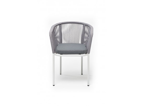 "Марсель" стул плетеный из роупа, каркас алюминий белый муар, роуп светло-серый круглый, ткань светло-серая в Набережных Челнах