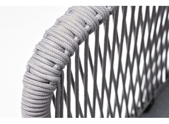 "Марсель" стул плетеный из роупа, каркас алюминий белый муар, роуп светло-серый круглый, ткань светло-серая в Набережных Челнах