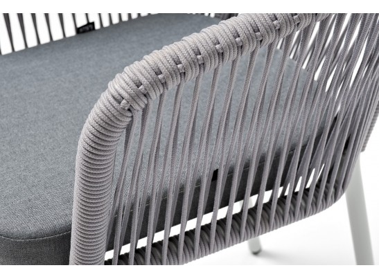 "Марсель" стул плетеный из роупа, каркас алюминий белый муар, роуп светло-серый круглый, ткань светло-серая в Набережных Челнах