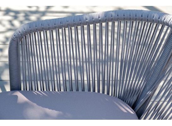 "Марсель" стул плетеный из роупа, каркас алюминий белый муар, роуп светло-серый круглый, ткань светло-серая в Набережных Челнах