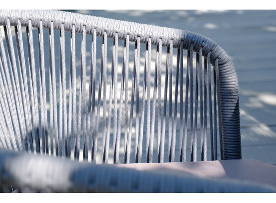 "Марсель" стул плетеный из роупа, каркас алюминий белый муар, роуп светло-серый круглый, ткань светло-серая в Набережных Челнах