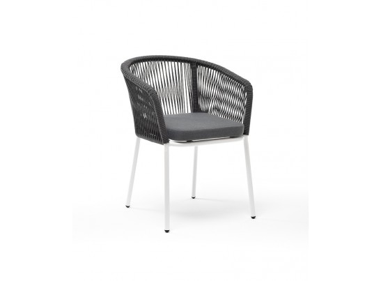 "Марсель" стул плетеный из роупа, каркас алюминий белый шагрень, роуп серый круглый, ткань серая в Набережных Челнах