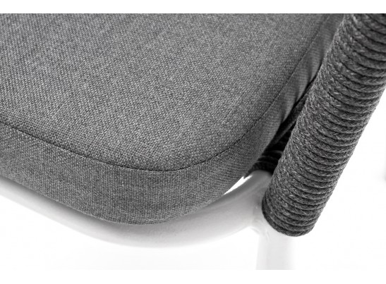 "Марсель" стул плетеный из роупа, каркас алюминий белый шагрень, роуп серый круглый, ткань серая в Набережных Челнах