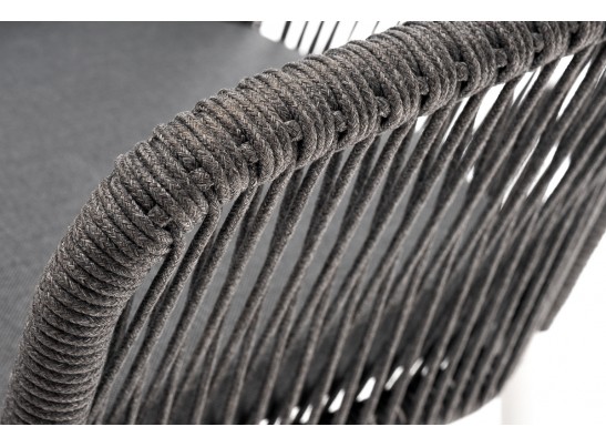 "Марсель" стул плетеный из роупа, каркас алюминий белый шагрень, роуп серый круглый, ткань серая в Набережных Челнах