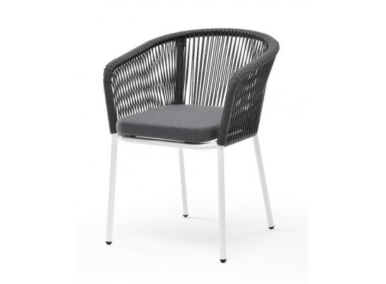 "Марсель" стул плетеный из роупа, каркас алюминий белый шагрень, роуп серый круглый, ткань серая в Набережных Челнах