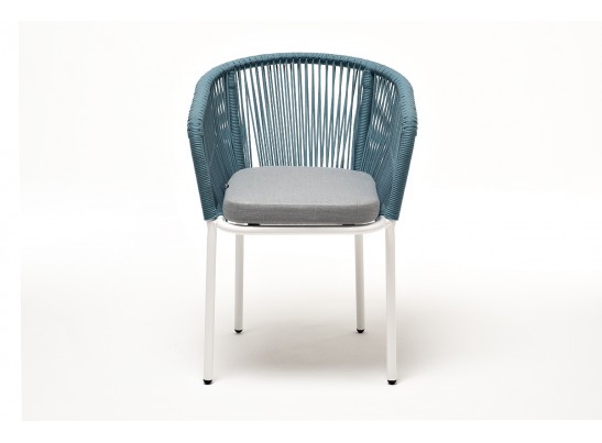 "Марсель" стул плетеный из роупа, каркас алюминий светло-серый (RAL7035) муар, роуп бирюзовый круглый, ткань светло-серая в Набережных Челнах