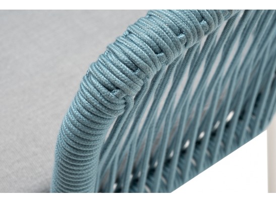 "Марсель" стул плетеный из роупа, каркас алюминий светло-серый (RAL7035) муар, роуп бирюзовый круглый, ткань светло-серая в Набережных Челнах