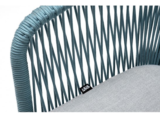 "Марсель" стул плетеный из роупа, каркас алюминий светло-серый (RAL7035) муар, роуп бирюзовый круглый, ткань светло-серая в Набережных Челнах