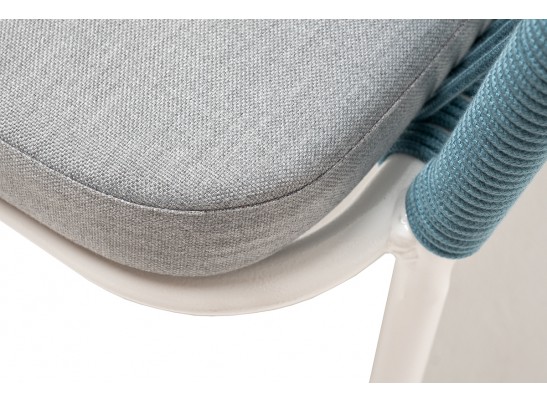 "Марсель" стул плетеный из роупа, каркас алюминий светло-серый (RAL7035) муар, роуп бирюзовый круглый, ткань светло-серая в Набережных Челнах