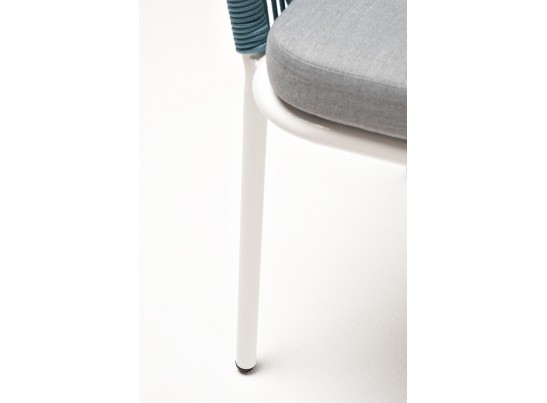 "Марсель" стул плетеный из роупа, каркас алюминий светло-серый (RAL7035) муар, роуп бирюзовый круглый, ткань светло-серая в Набережных Челнах