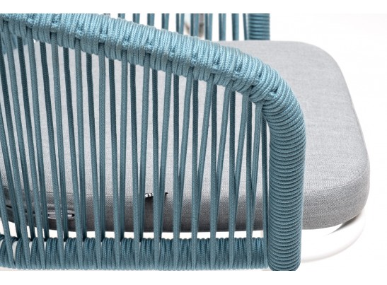 "Марсель" стул плетеный из роупа, каркас алюминий светло-серый (RAL7035) муар, роуп бирюзовый круглый, ткань светло-серая в Набережных Челнах
