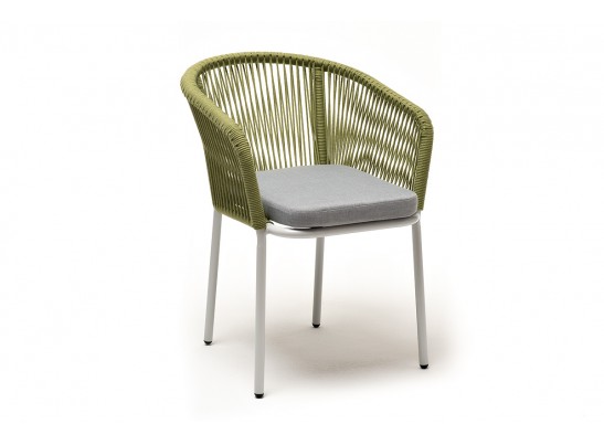 "Марсель" стул плетеный из роупа, каркас алюминий светло-серый (RAL7035) шагрень, роуп салатовый меланж круглый, ткань светло-серая в Набережных Челнах