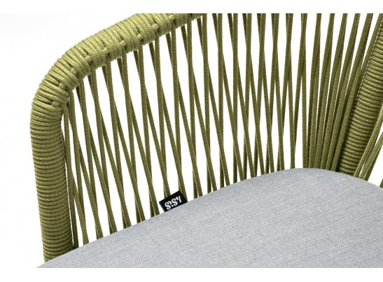 "Марсель" стул плетеный из роупа, каркас алюминий светло-серый (RAL7035) шагрень, роуп салатовый меланж круглый, ткань светло-серая в Набережных Челнах