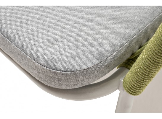 "Марсель" стул плетеный из роупа, каркас алюминий светло-серый (RAL7035) шагрень, роуп салатовый меланж круглый, ткань светло-серая в Набережных Челнах