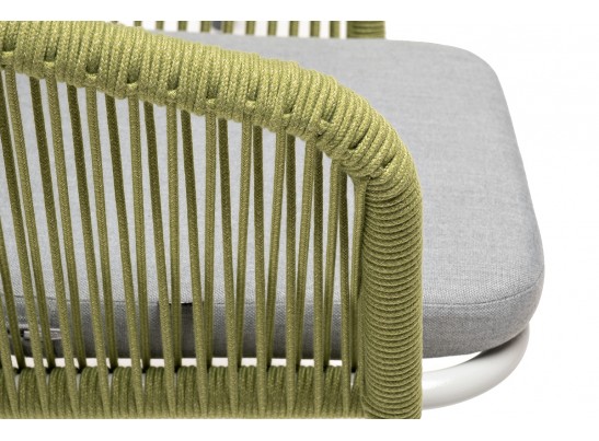 "Марсель" стул плетеный из роупа, каркас алюминий светло-серый (RAL7035) шагрень, роуп салатовый меланж круглый, ткань светло-серая в Набережных Челнах