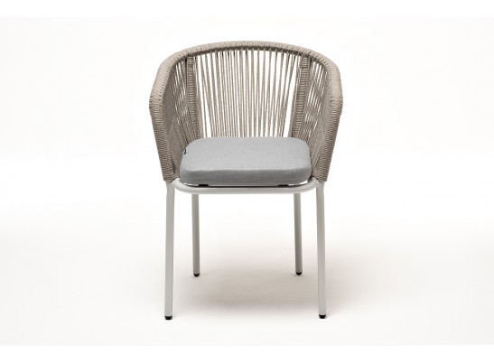 "Марсель" стул плетеный из роупа, каркас алюминий светло-серый (RAL7035) муар, роуп серый меланж круглый, ткань светло-серая в Набережных Челнах