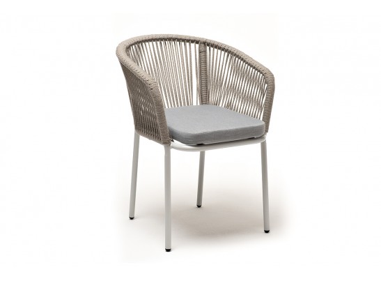 "Марсель" стул плетеный из роупа, каркас алюминий светло-серый (RAL7035) муар, роуп серый меланж круглый, ткань светло-серая в Набережных Челнах