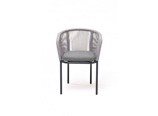 "Марсель" стул плетеный из роупа, каркас алюминий темно-серый (RAL7024) муар, роуп светло-серый круглый, ткань светло-серая в Набережных Челнах