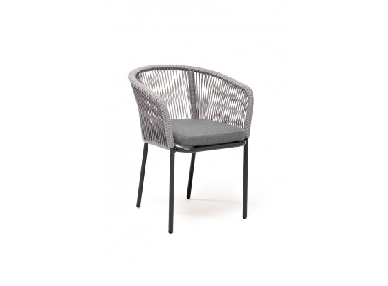 "Марсель" стул плетеный из роупа, каркас алюминий темно-серый (RAL7024) муар, роуп светло-серый круглый, ткань светло-серая в Набережных Челнах