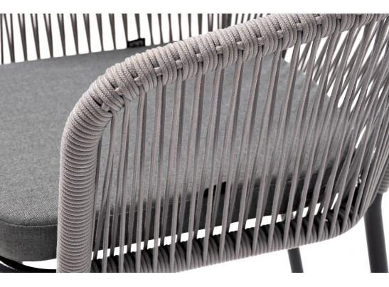 "Марсель" стул плетеный из роупа, каркас алюминий темно-серый (RAL7024) муар, роуп светло-серый круглый, ткань светло-серая в Набережных Челнах