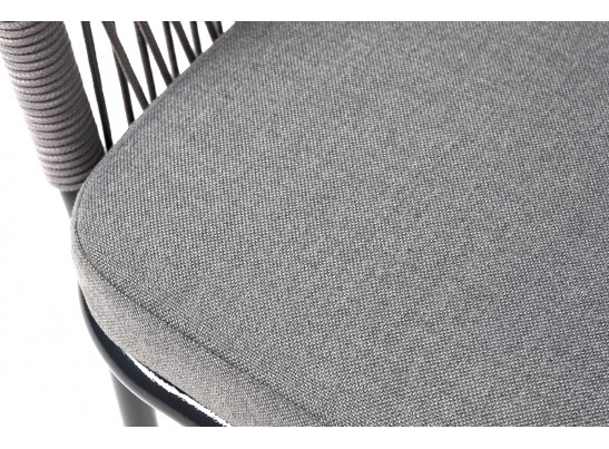 "Марсель" стул плетеный из роупа, каркас алюминий темно-серый (RAL7024) муар, роуп светло-серый круглый, ткань светло-серая в Набережных Челнах