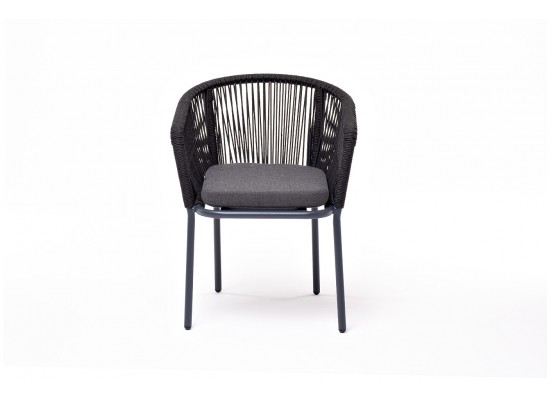 "Марсель" стул плетеный из роупа, каркас алюминий темно-серый (RAL7024) муар, роуп темно-серый круглый, ткань темно-серая 027 в Набережных Челнах